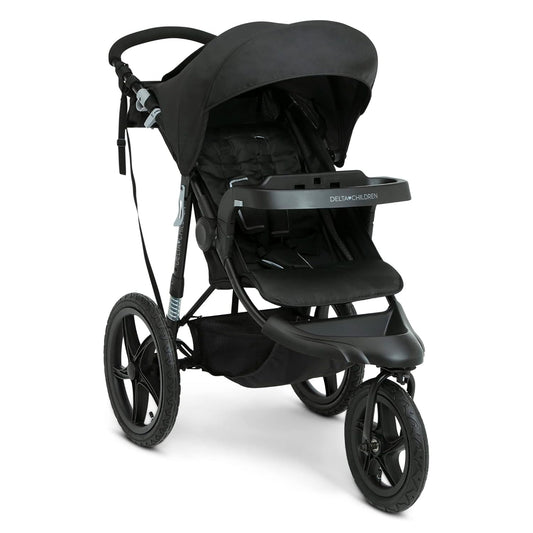 Delta Children Apollo Jogging Stroller - Shock Absorbing Frame with Large Canopy & Recline - Car Seat Compatible, Black