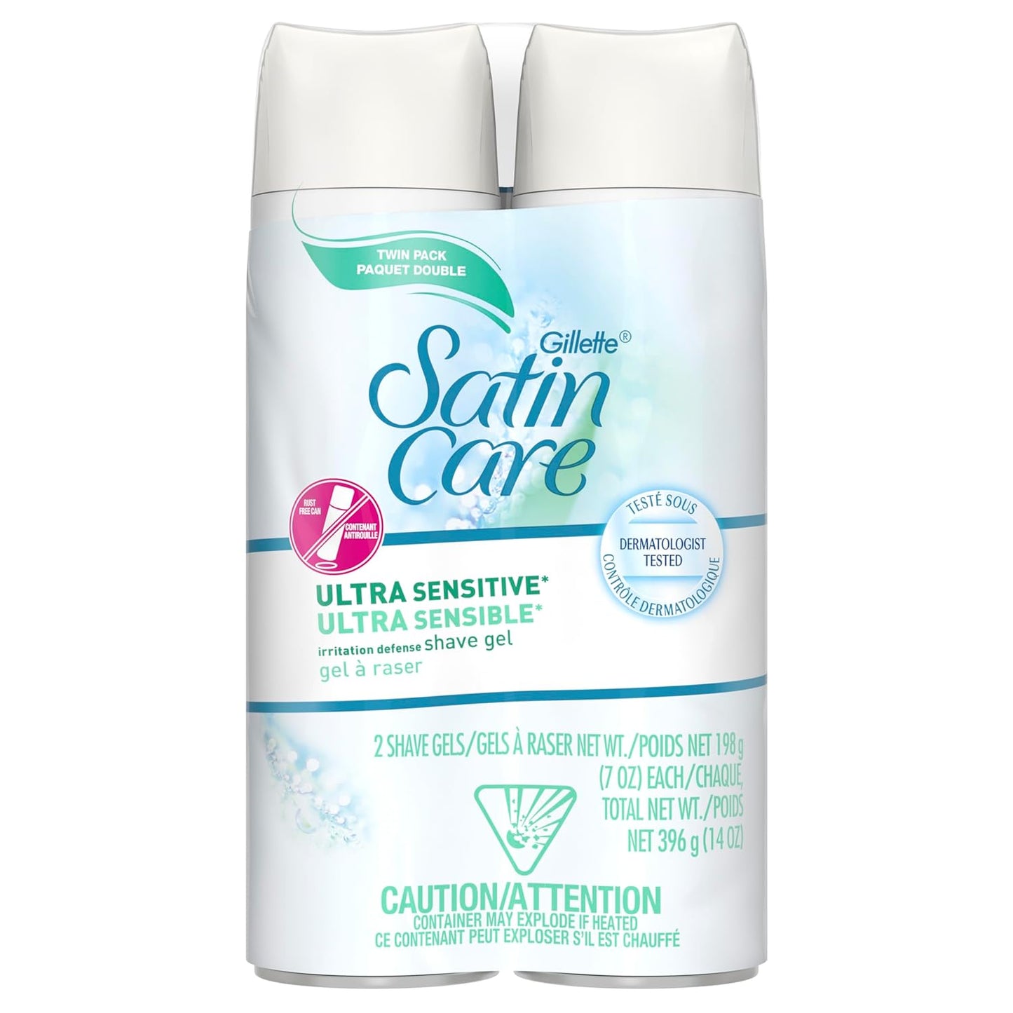 Gillette Venus Satin Care Ultra Sensitive Shave Gel for Women, Fragrance Free, Pack of 2, 7oz Each