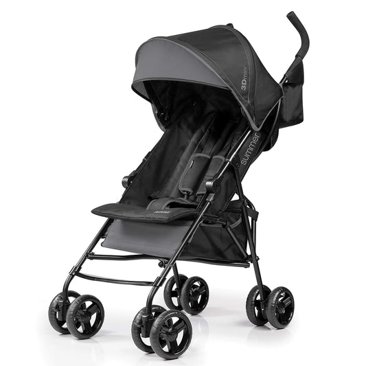 Summer Infant, 3D Mini Convenience Stroller – Lightweight Stroller with Compact Fold Multi Position Recline Canopy with Pop Out Sun Visor and More – Umbrella Stroller for Travel and More, Gray