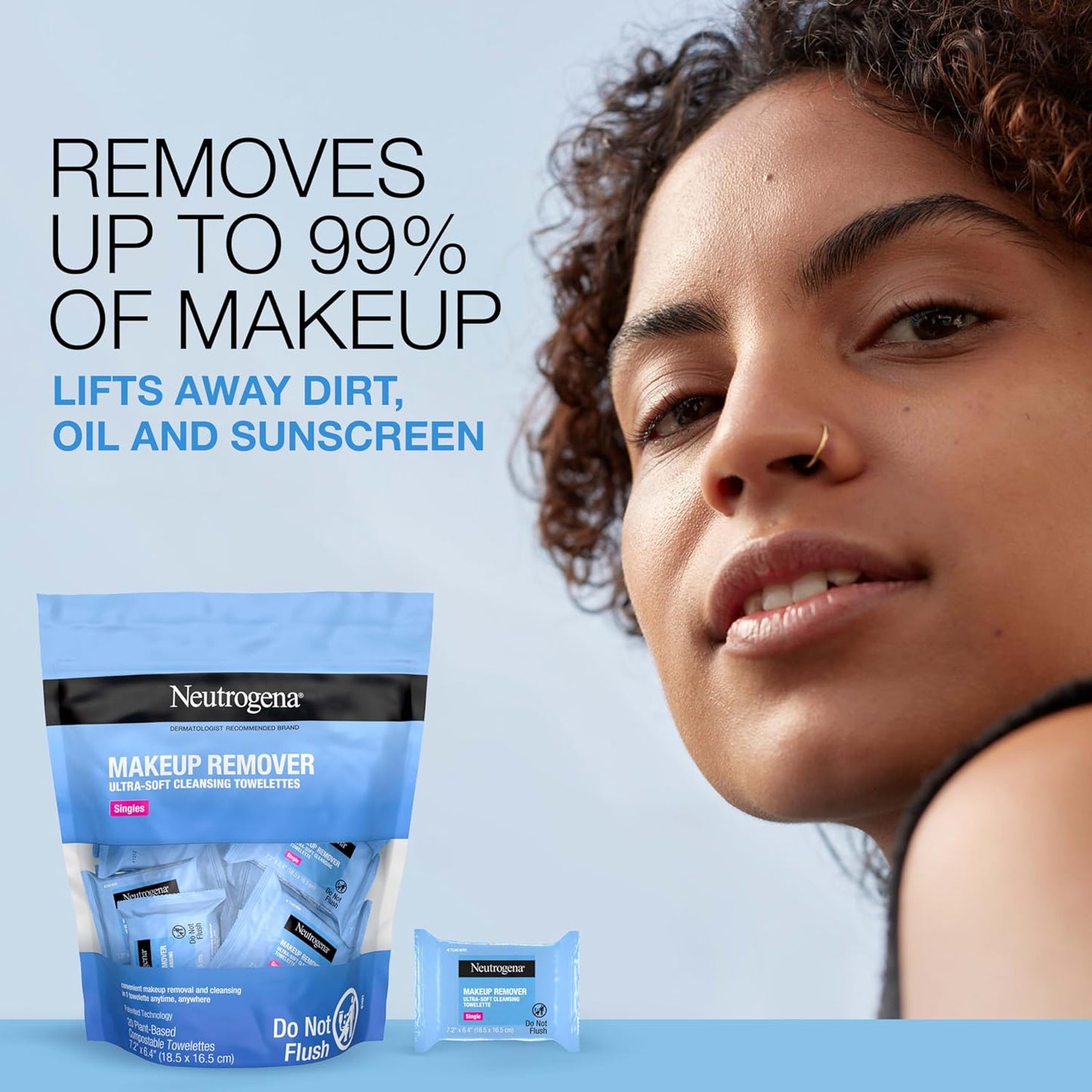 Neutrogena Makeup Remover Wipes, Individually Wrapped Daily Face Wipes for Waterproof Makeup, Travel & On-the-Go Singles, 20 Count