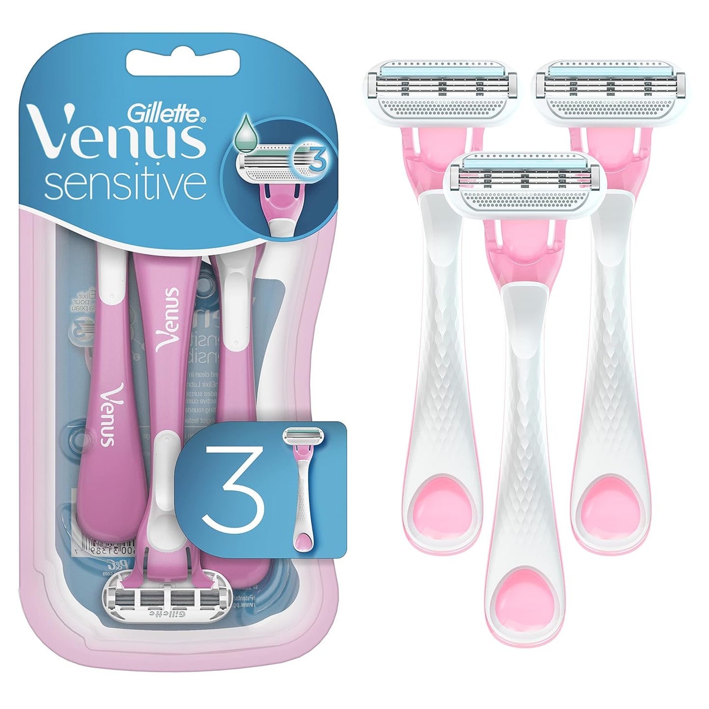 Gillette Venus Sensitive Women's Disposable Razors - Single Package of 3 Razors ( Packaging may vary )