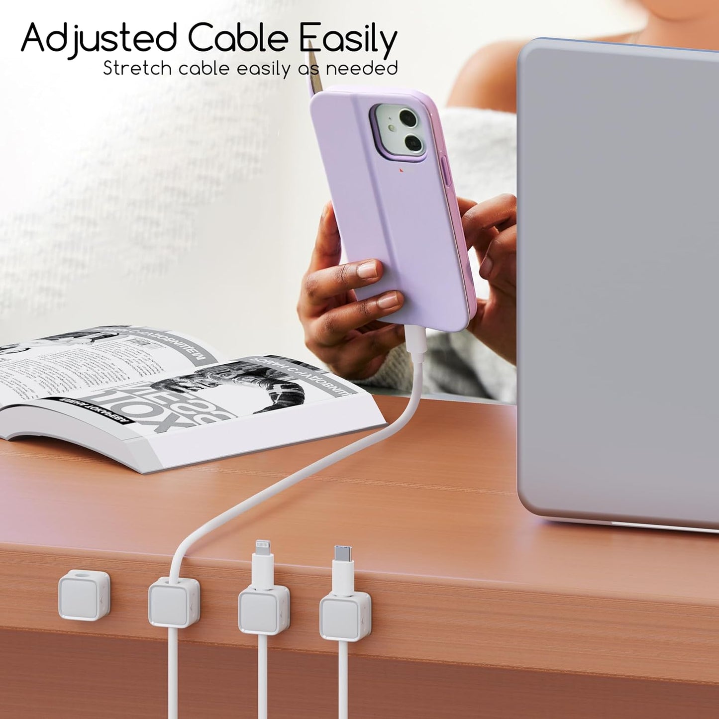 Cord Organizer Holder, 6 Pack Magnetic Phone Charging Cable Management, Hide Phone Charging Cable, Strong Adhesive