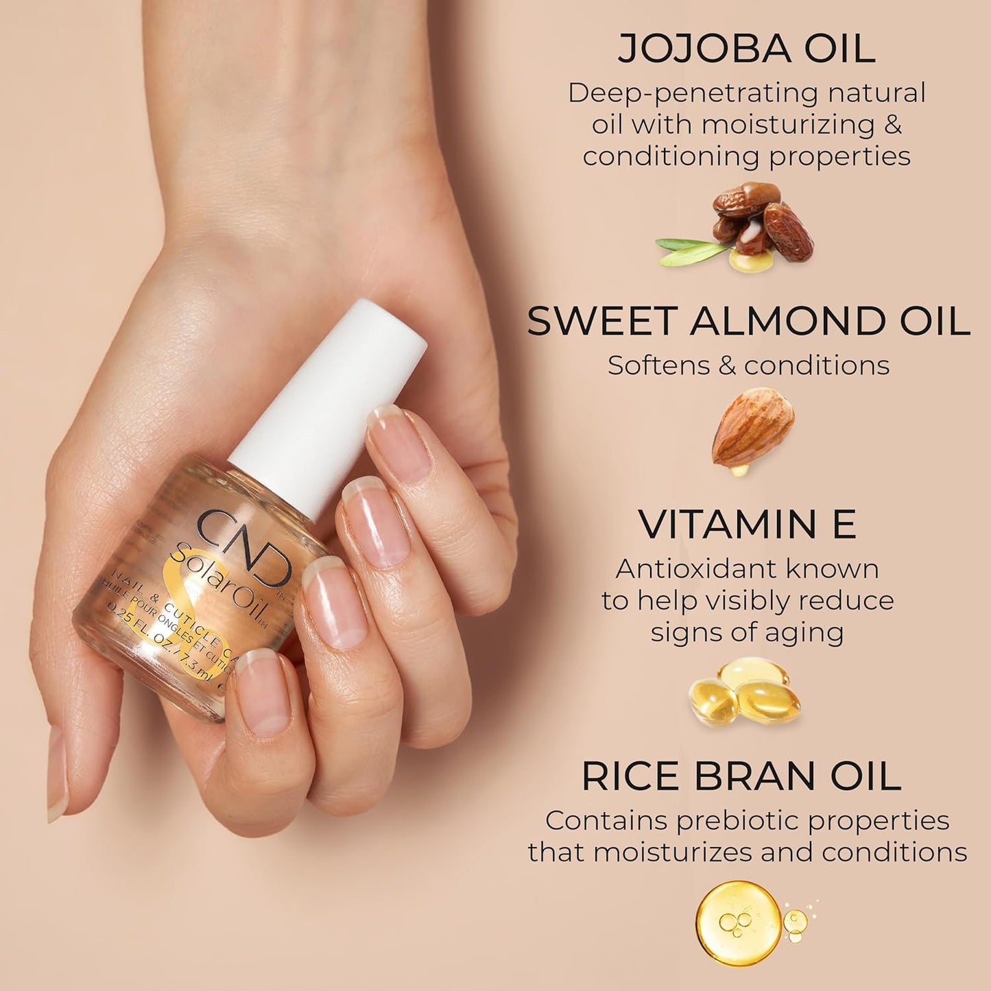 CND Solar Oil Cuticle Oil, Natural Blend Of Jojoba, Vitamin E, Rice Bran and Sweet Almond Oils, Moisturizes and Conditions Skin