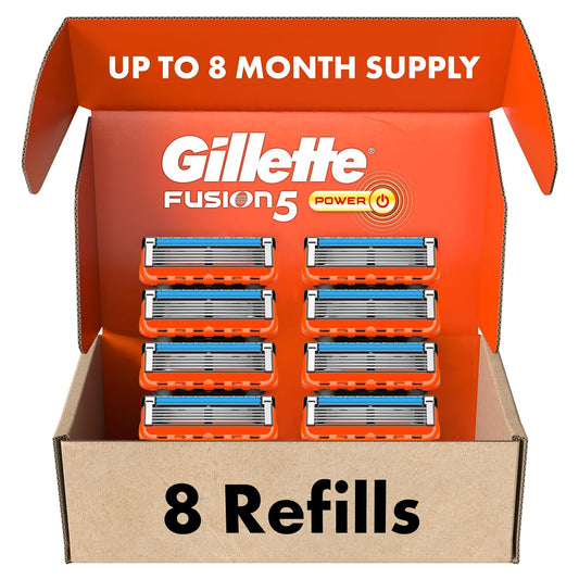 Gillette Fusion5 Power Razor Blade Refills, Lubra strip for a More Comfortable Shave for Men (8 pieces)