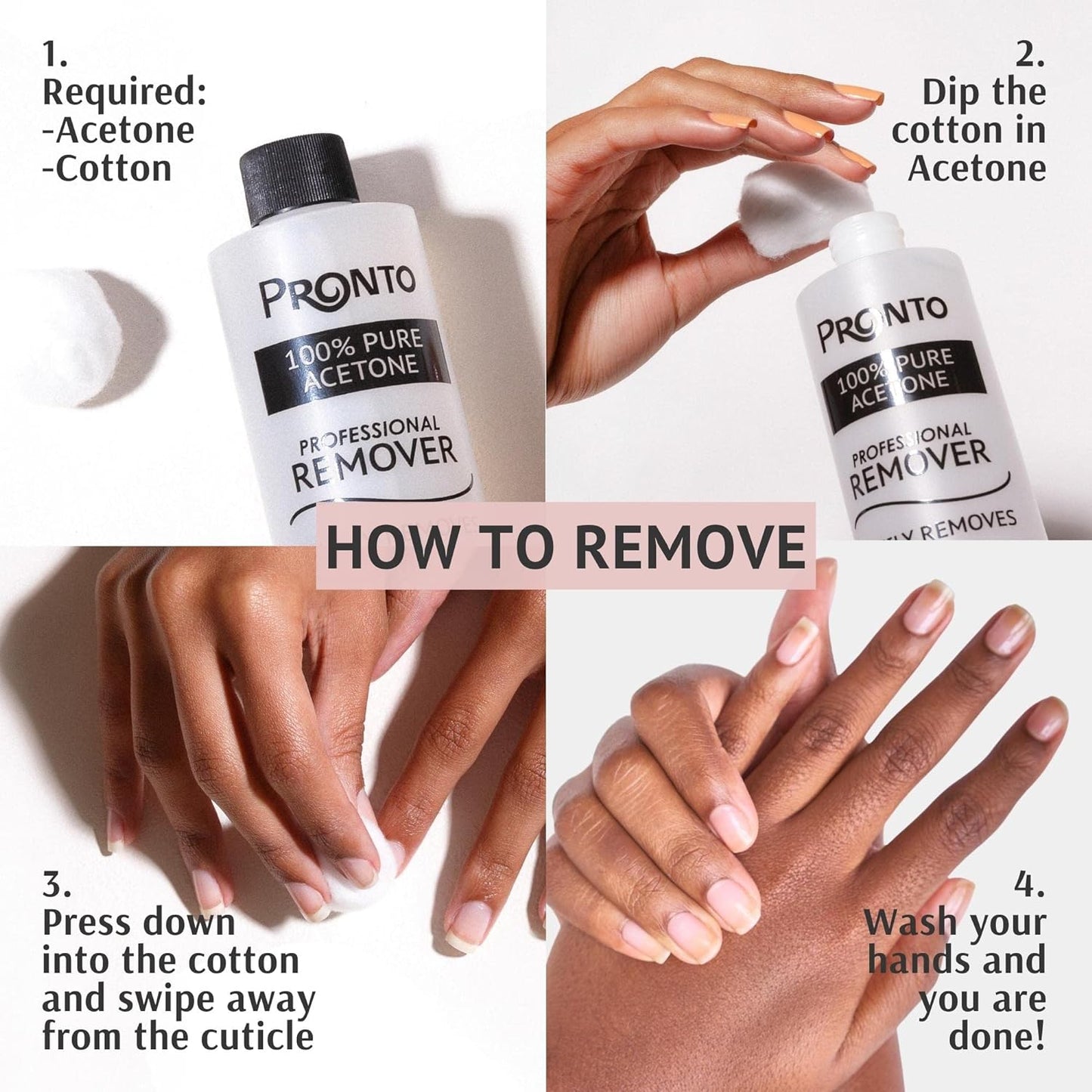 Pronto 100% Pure Acetone - Quick, Professional Nail Polish Remover - For Natural, Gel, Acrylic, Sculptured Nails (8 FL. OZ.)