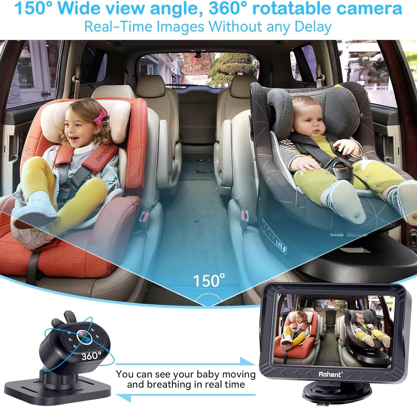 5-Inch Baby Car Camera for Backseat: USB Plug & Play Easy to Install - HD 1080P Car seat Camera Rear Facing Infant Crystal Night Vision