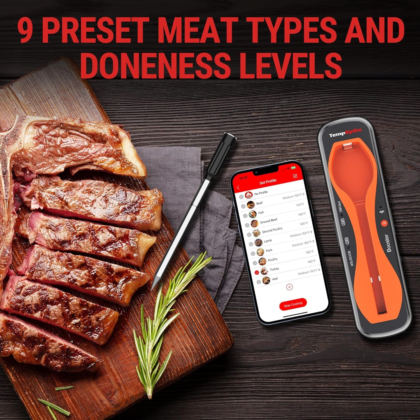 ThermoPro TempSpike 500FT Wireless Meat Thermometer, Bluetooth Meat Thermometer for Beef