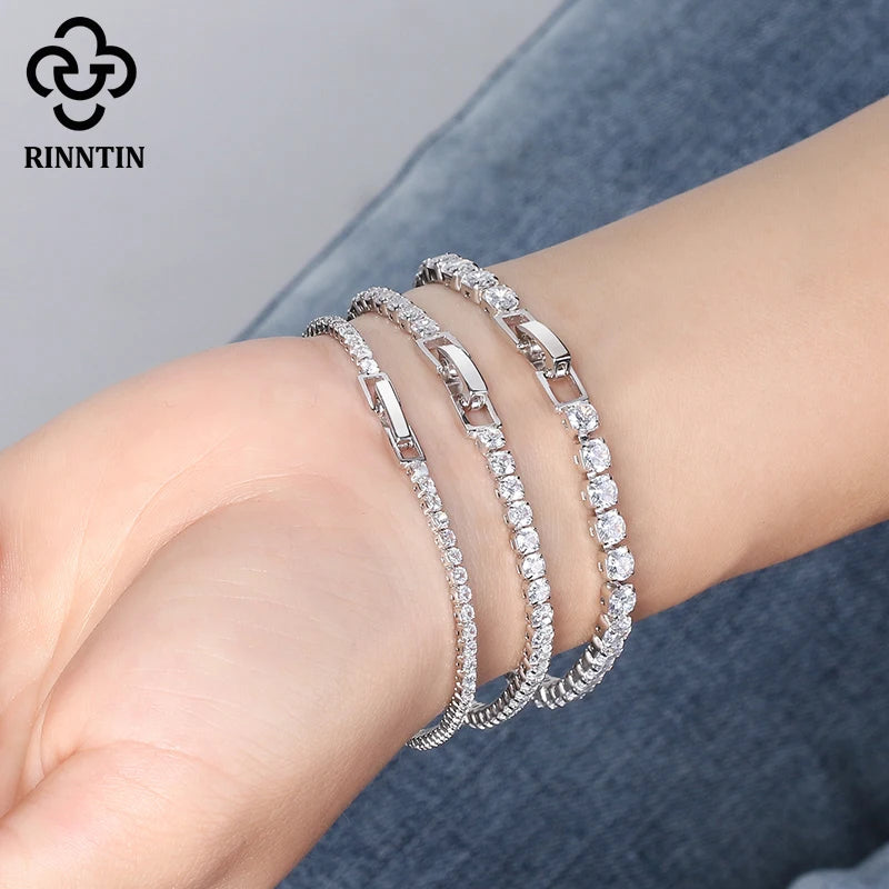 Rinntin 925 Sterling Silver Tennis Bracelets For Women Shiny Tennis Bracelets