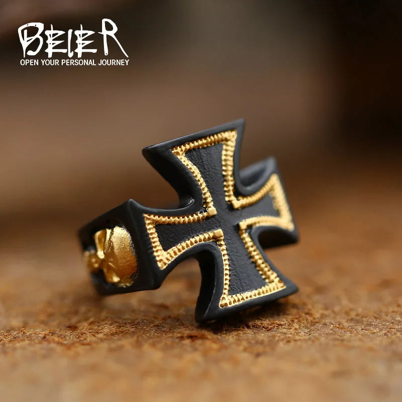 BEIER Stainless Steel Vintage Cross Men Ring