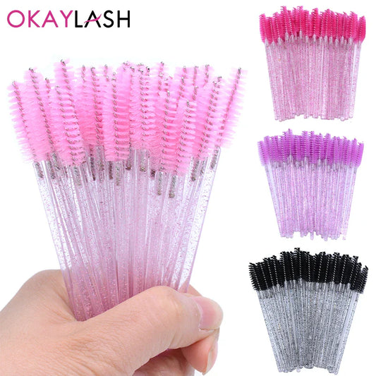 50Pcs Glitter Eyelash Wands Mini Spoolies Makeup Tools Trendy Tags