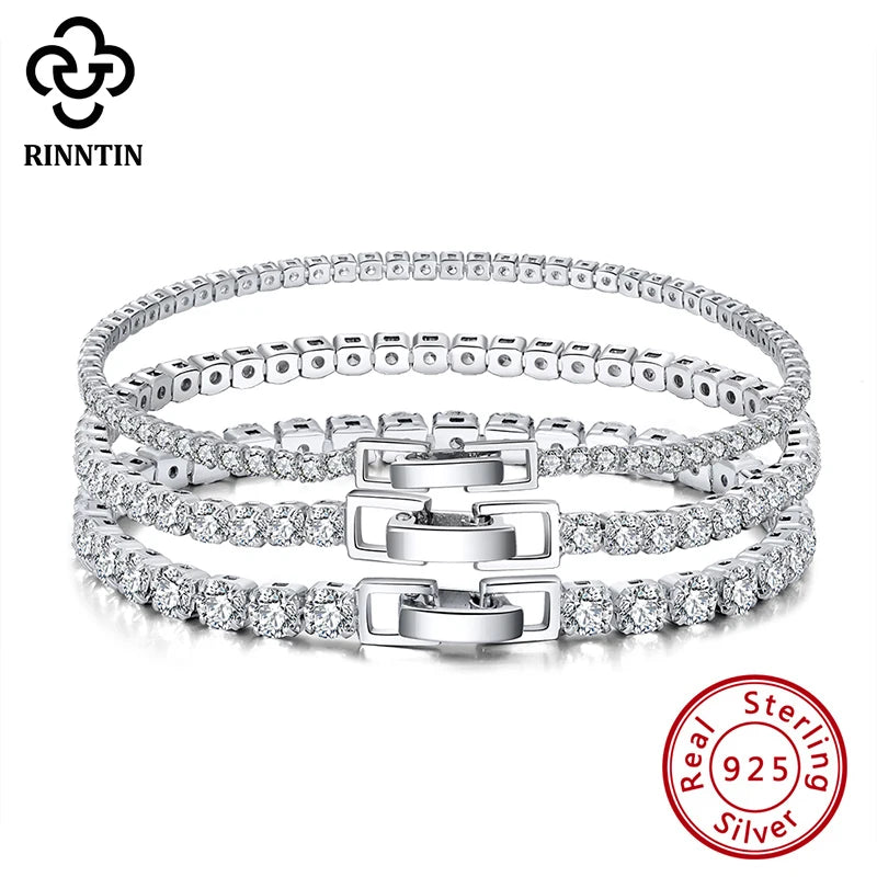 Rinntin 925 Sterling Silver Tennis Bracelets For Women Shiny Tennis Bracelets