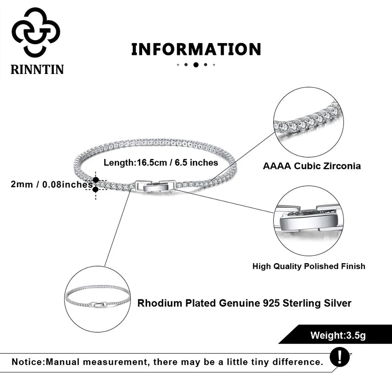 Rinntin 925 Sterling Silver Tennis Bracelets For Women Shiny Tennis Bracelets