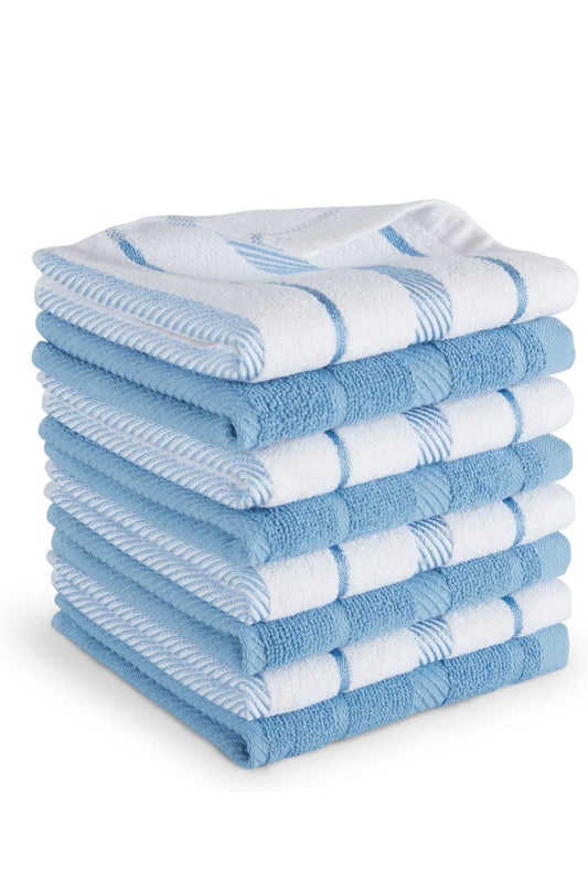 Albany Dishcloth 8 Pack Set, Blue Velvet/White, 12"x12"