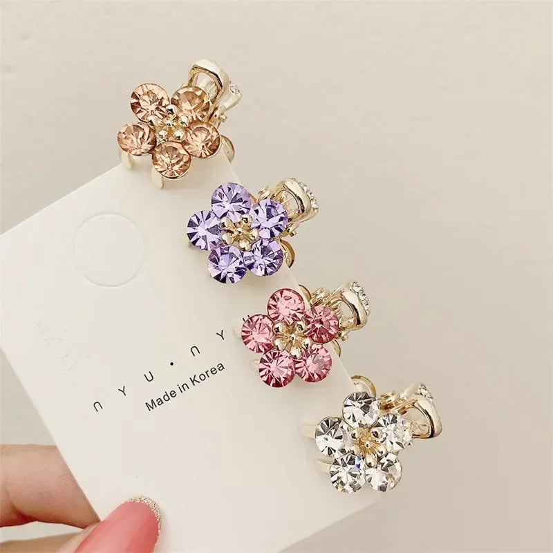 Small Bangs Grip | Crystal Flower Side Decorative Claw Clips for Girls Hair Accessories