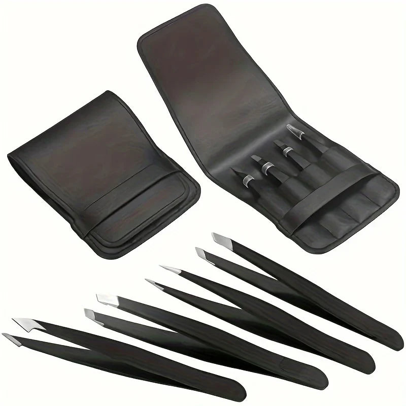 4Pcs Rose Gold Eyebrow Tweezers Set Trendy Tags