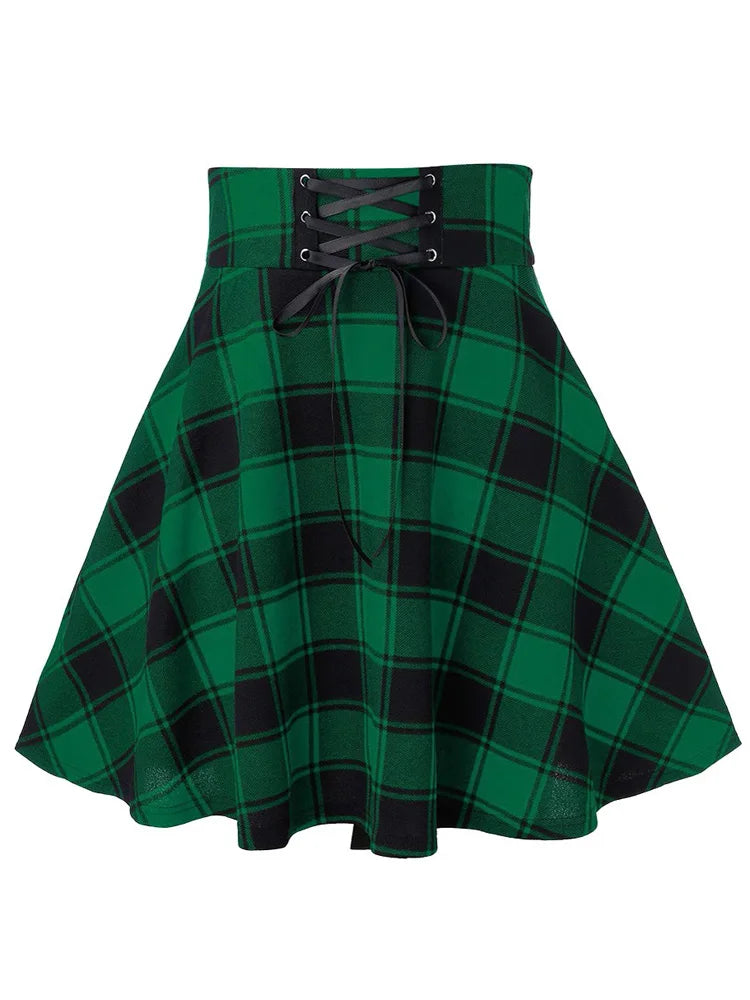 Black Checkered Women's Gothic Skirt