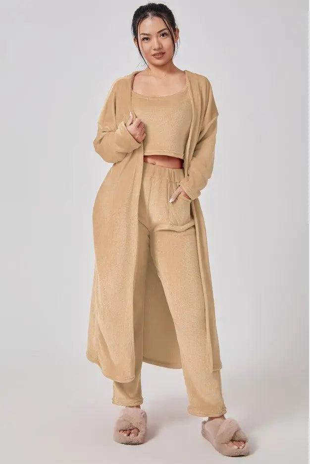 Winter Lounge Set: 3-Piece Women's Cozy Pajama & Pant Set Trendy Tags